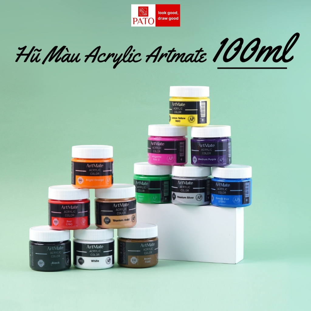 Màu Acrylic Hũ 100ml ARTMATE Cao Cấp, Có Độ Che Phủ Cao, Màu Sắc Tươi Sáng, Màu Vẽ Tường, Tranh, Vải AM-AC0003
