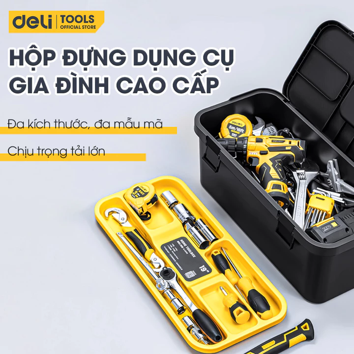 Hộp Đựng Dụng Cụ Đồ Nghề Deli Cao Cấp - Thiết Kế Tinh Tế, Chia Ngăn Tiện Dụng Chịu Tải Lớn - Hộp Đựng Đồ Dùng Gia Đình