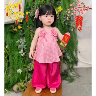 Sét 2 Dây In Hình Cho Bé Gái Mặc Trung Thu Lễ Tết Chất Lụa Gấm, Bộ Gấm 2 Dây Bé Gái Mẫu Hot 2026 BB10  - BEEKIDS