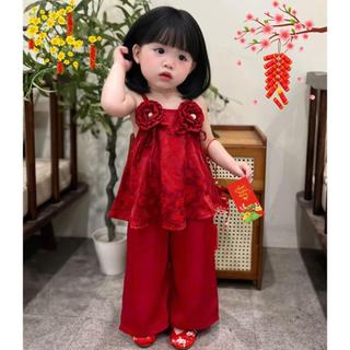 Sét 2 Dây In Hình Cho Bé Gái Mặc Trung Thu Lễ Tết Chất Lụa Gấm, Bộ Gấm 2 Dây Bé Gái Mẫu Hot 2026 BB10  - BEEKIDS
