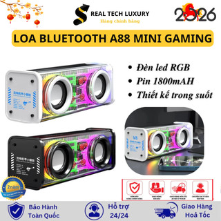 Loa Bluetooth A88 Mini Vỏ Trong Suốt Bass Mạnh Kết Nối 2 Loa TWS ,Có Đèn Led Nháy Theo Nhạc Cực Chill