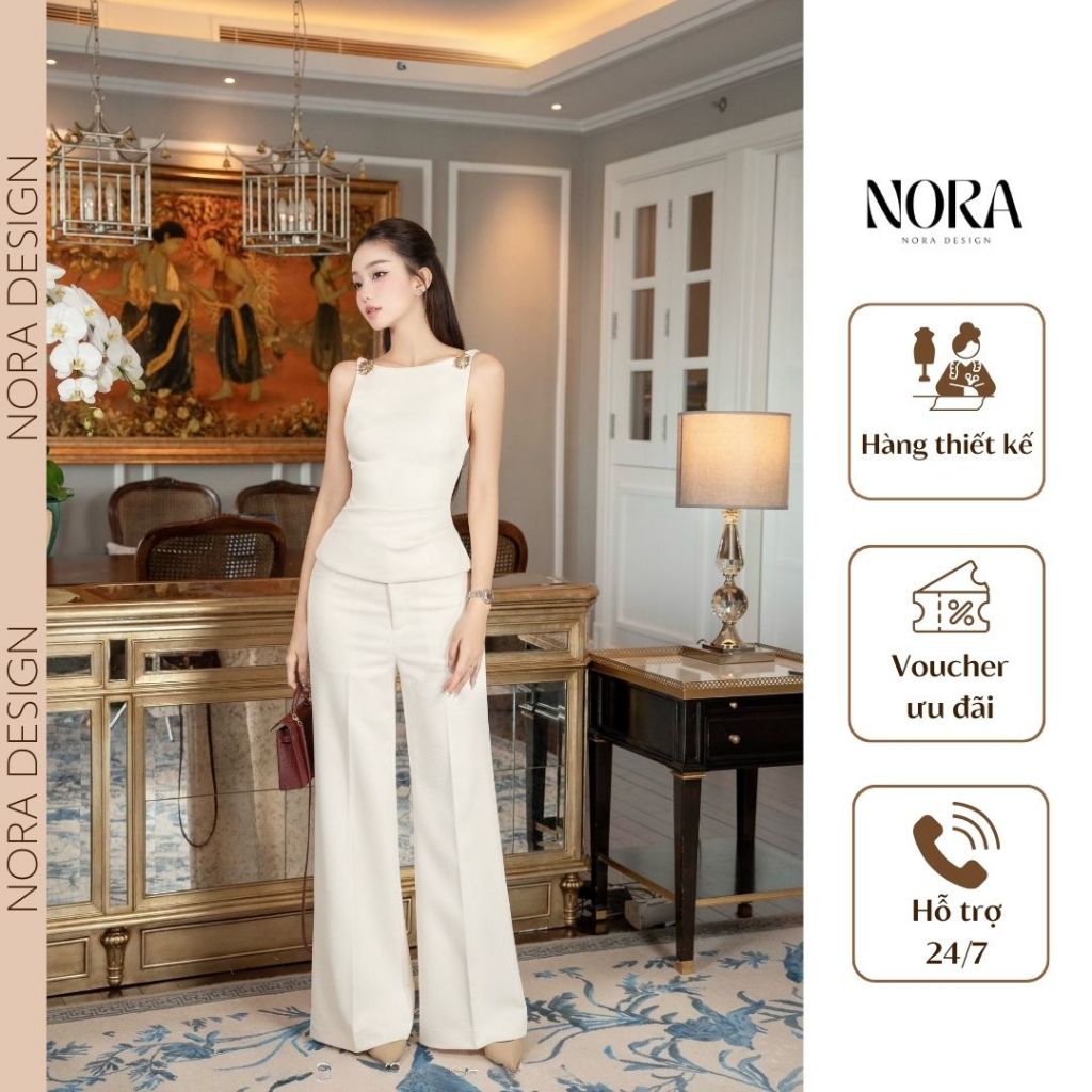 Set Quần Áo Công Sở Chất Chéo Rubi Lót Lụa NORA, Áo Cổ Thuyền, Ôm Eo Tôn Dáng, Quần Ông Suông Dài Thanh Lịch T334