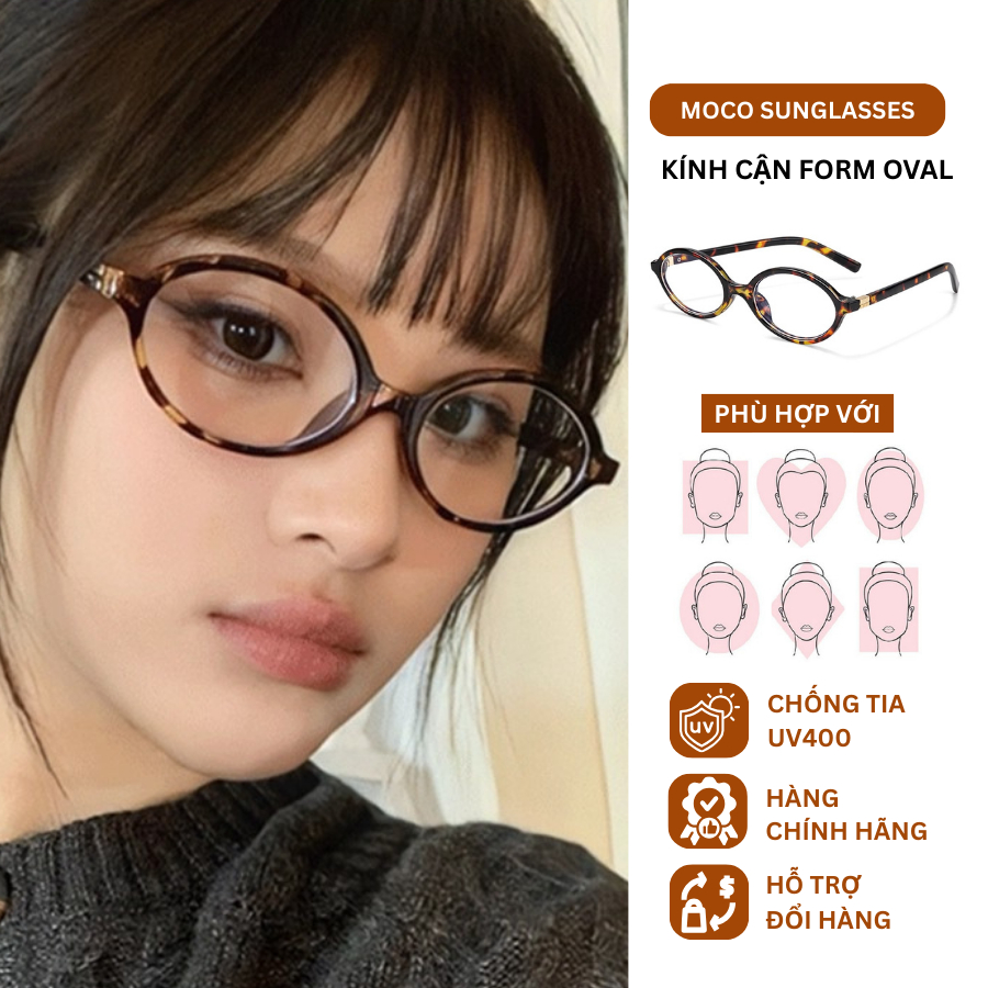 Kính Mắt Thời Trang MOCO 8824 Form Oval Hợp Mọi Dáng Mặt, Kính Học Sinh – Sinh Viên Có Thể Lắp Cận