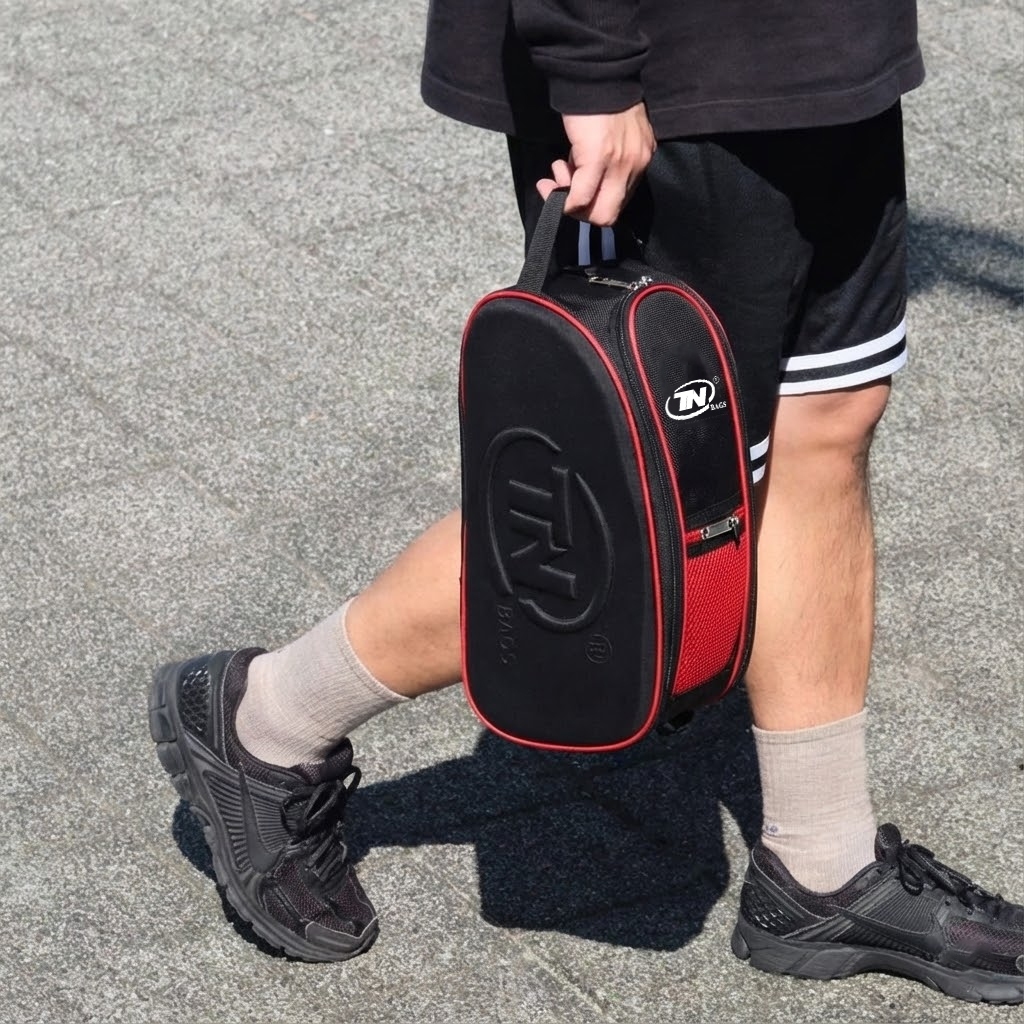 Túi Thể Thao Cao Cấp Chống Thấm Đựng Giày 2 Ngăn TNBags TN.B 9001 Màu Đen Phối Đỏ Thời Trang Nam Tập Gym Đá Bóng Mạnh Mẽ