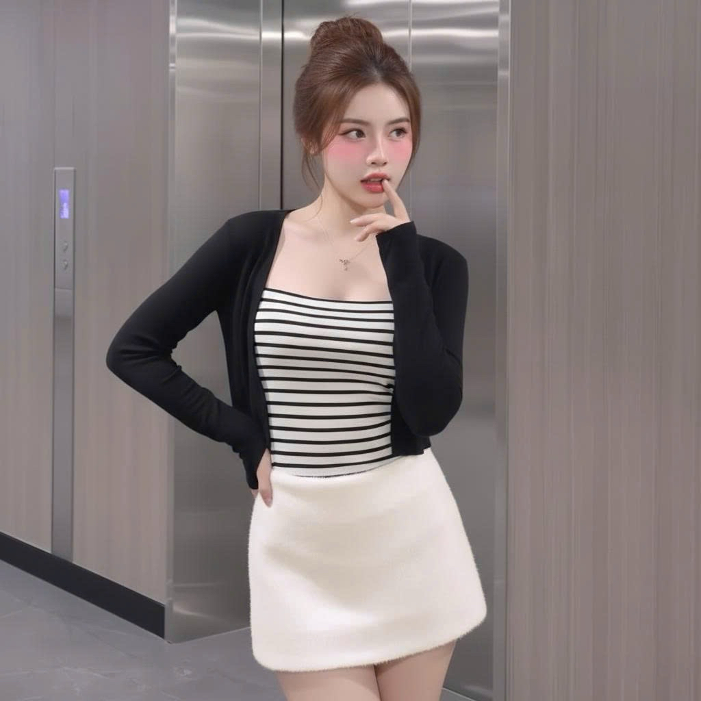 | LYN WEAR | Chân Váy Vải Lông Kiểu Cạp Trễ Y2K Dáng Ngắn Có Lót Trong