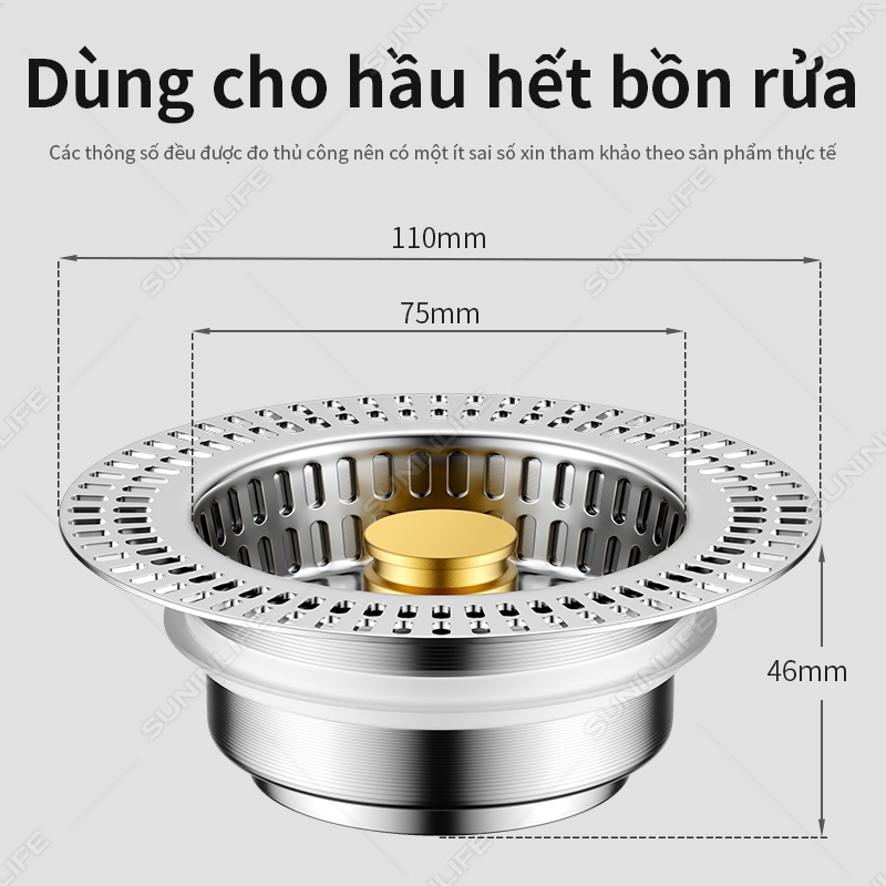 Nút nhấn xả lọc rác bồn rửa chén inox 304 3 trong 1 – giỏ lọc thức ăn thừa, ngăn mùi côn trùng