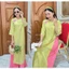 Set Quần ống rộng lụa mỹ truyền thống Áo dài cách tân suông xanh cốm không cổ tay lỡ phối khuy vải hồng trẻ trungT1461G