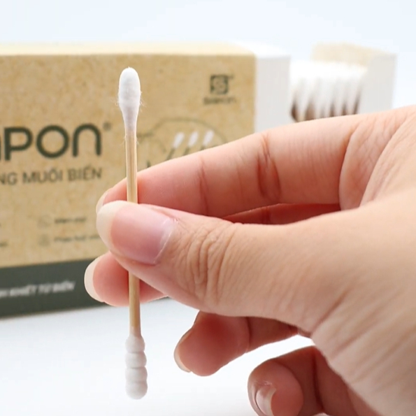 Combo 10 hộp Tăm bông muối biển SAPON 200 que thân trúc kháng khuẩn vệ sinh tai mũi (TB02_101)
