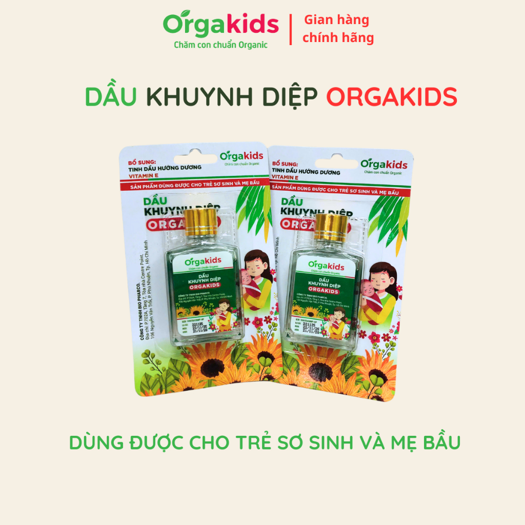 Dầu Khuynh Diệp Orgakids Bổ Sung Vitamin E, Tinh Dầu Hướng Dương - Chai 25ml