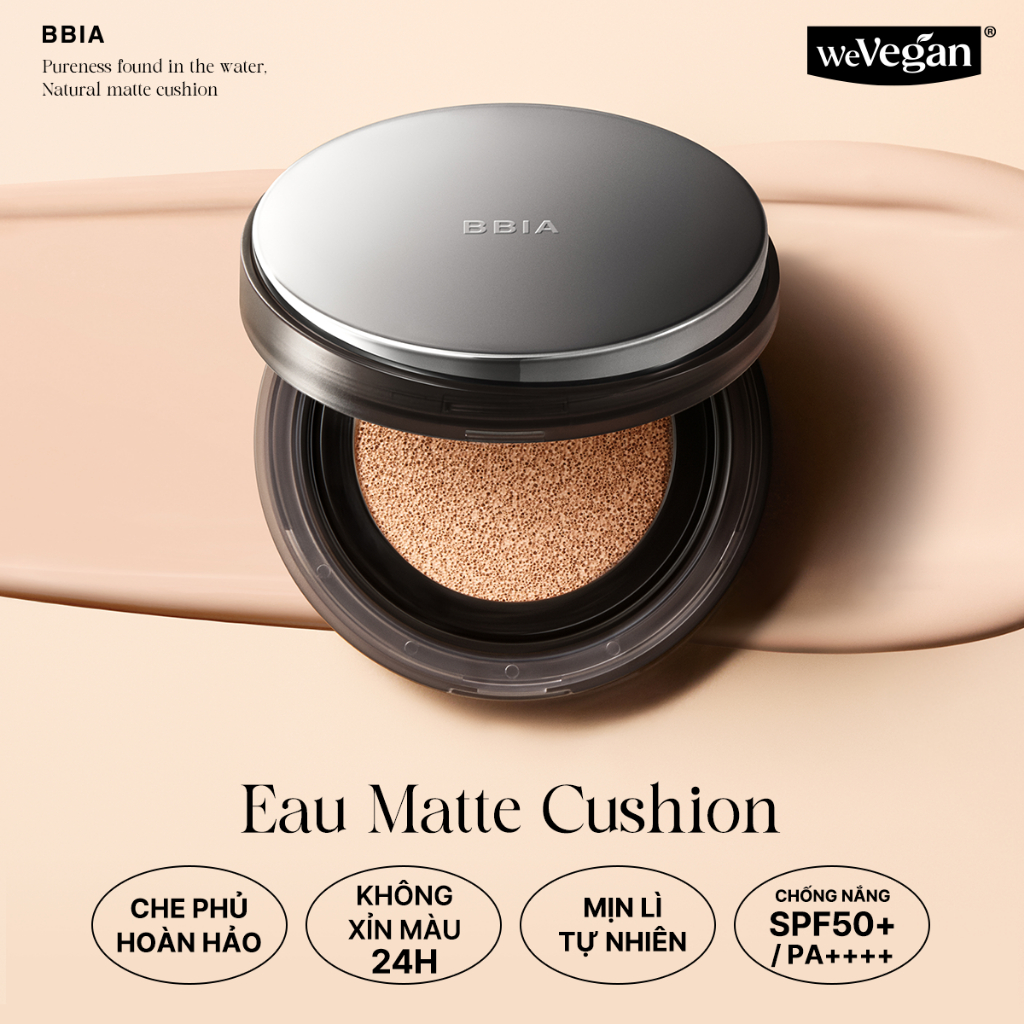 [NEW] Cushion Che phủ hoàn hảo, lớp nền mịn lì suốt 24h BBIA Eau Matte Cushion 15g