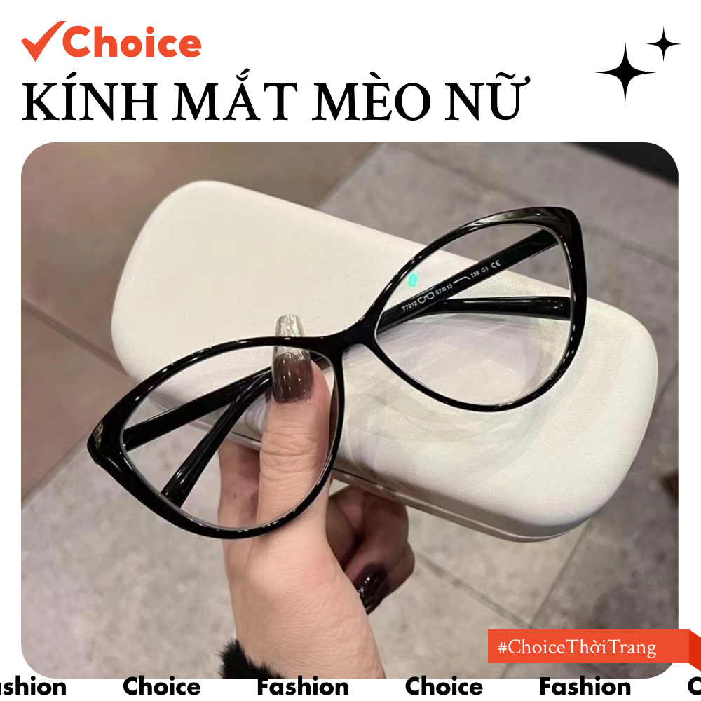 [Choice] Kính Thời Trang Nữ Mắt Mèo Màu Đen FS1-2925-774 Chống Ánh Sáng Xanh, Tia Uv, Du Lịch, Selfi