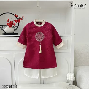 Áo dài cát tường bé trai diện tết, set áo dài gấm vân mây đẹp cho bé (chính hãng bernie)