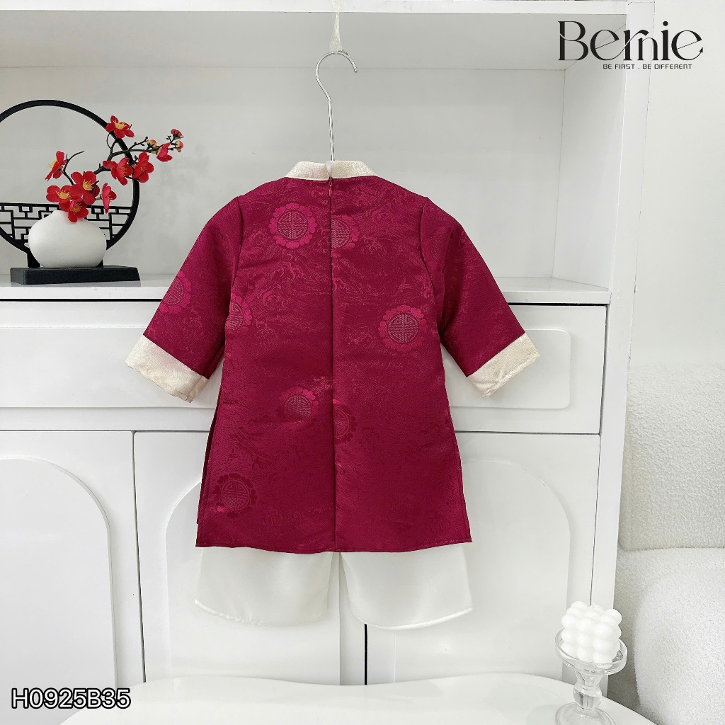 [Tặng khánh] Áo dài cát tường bé trai diện tết, set áo dài gấm vân mây đẹp cho bé (chính hãng bernie)