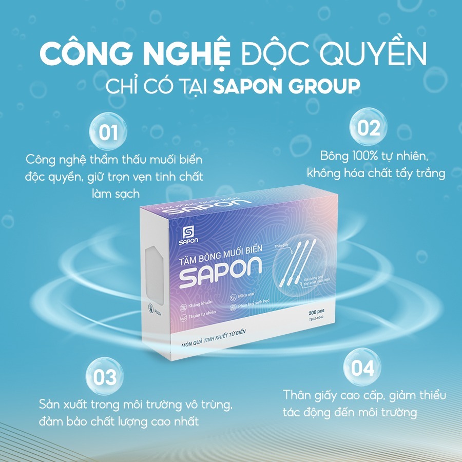 Combo 20 hộp Tăm bông muối biển SAPON 200 que thân giấy dẻo dai kháng khuẩn vệ sinh (TB02-104)
