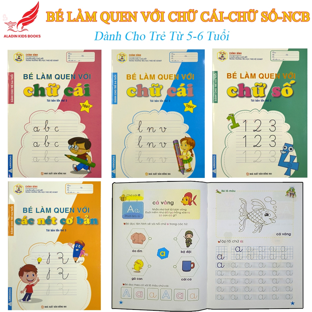 Sách- Bộ 4 Quyển Bé Làm Quen Với Chữ Cái Tập 1 Tập 2 Chữ Số Nét Cơ Bản -Dành Cho Trẻ 5-6 Tuổi