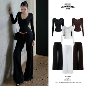 ÁO THUN CỔ TIM ĐINH TÁN AHRI COTTON RIB & QUẦN DÀI DÁNG SUÔNG POLY FFCLUB