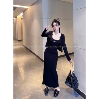 Đầm thời trang nữ chất Thun gân tạo kiểu hai dây quyến rủ có kèm khoác dịu dàng nữ tính phần ôm eo siêu tôn dáng