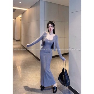 Đầm thời trang nữ chất Thun gân tạo kiểu hai dây quyến rủ có kèm khoác dịu dàng nữ tính phần ôm eo siêu tôn dáng