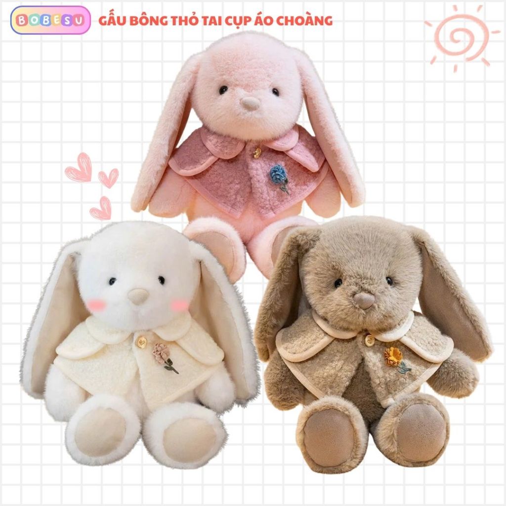 Gấu Bông Thỏ Tai Dài Cụp Áo Choàng Quý Tộc Quà Tặng Dễ Thương Cho Bạn Gái/Nữ, Trẻ Em Ngày Sinh Nhật, Noel