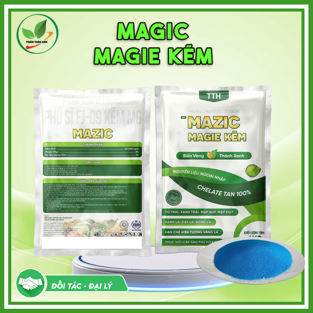 Phân bón Mazic Magie Kẽm (Phú sĩ FJ-09): Bí quyết phục hồi vàng lá, tăng chồi cực mạnh, Gói 1Kg