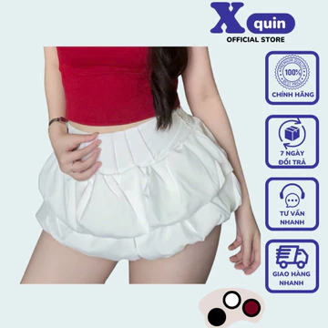 Chân váy bí phống xếp tầng cạp cao dáng ngắn xòe Xquin, Váy 2 tầng dáng bí bồng có lót quần bí bo đùi phong cách sexy