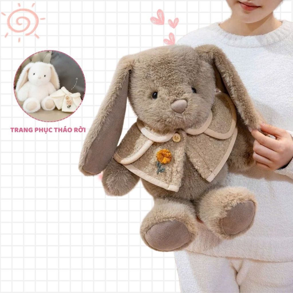 Gấu Bông Thỏ Tai Cụp Khoác Áo Choàng Quý Tộc Lông Mềm Mại Dễ Thương Quà Tặng Sang Trọng Cho Bạn Gái,Cho Bé