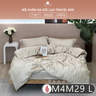 Chăn Ga Gối Lụa Tencel 60S Set 5 Món Cao Cấp, Ga Giường Màu Trơn Mềm Mịn