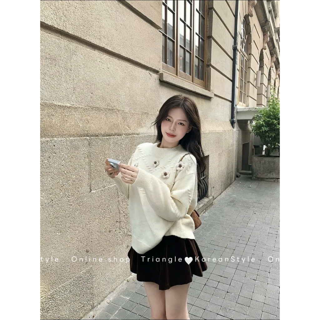 TRIANGLE - Liti Sweater(Cân nhắc kỹ, returned is not welcomed)- Áo len phối hoa Hàn Quốc phong cách đơn giản, thanh lịch