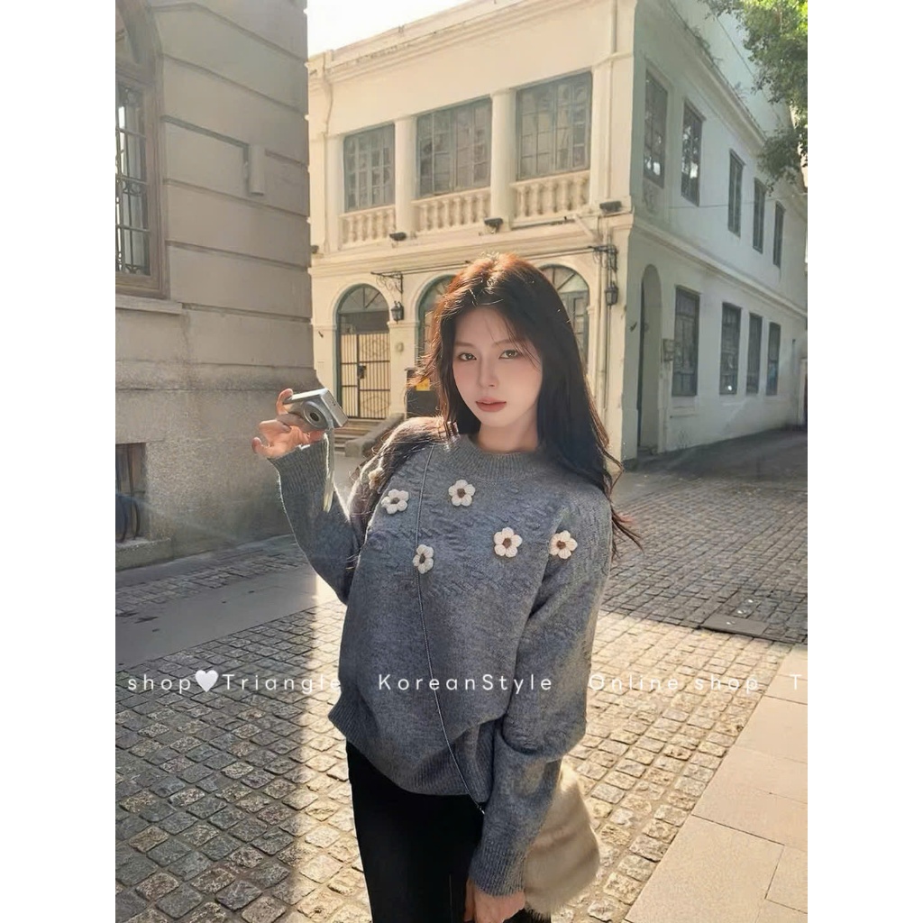 TRIANGLE - Liti Sweater(Cân nhắc kỹ, returned is not welcomed)- Áo len phối hoa Hàn Quốc phong cách đơn giản, thanh lịch