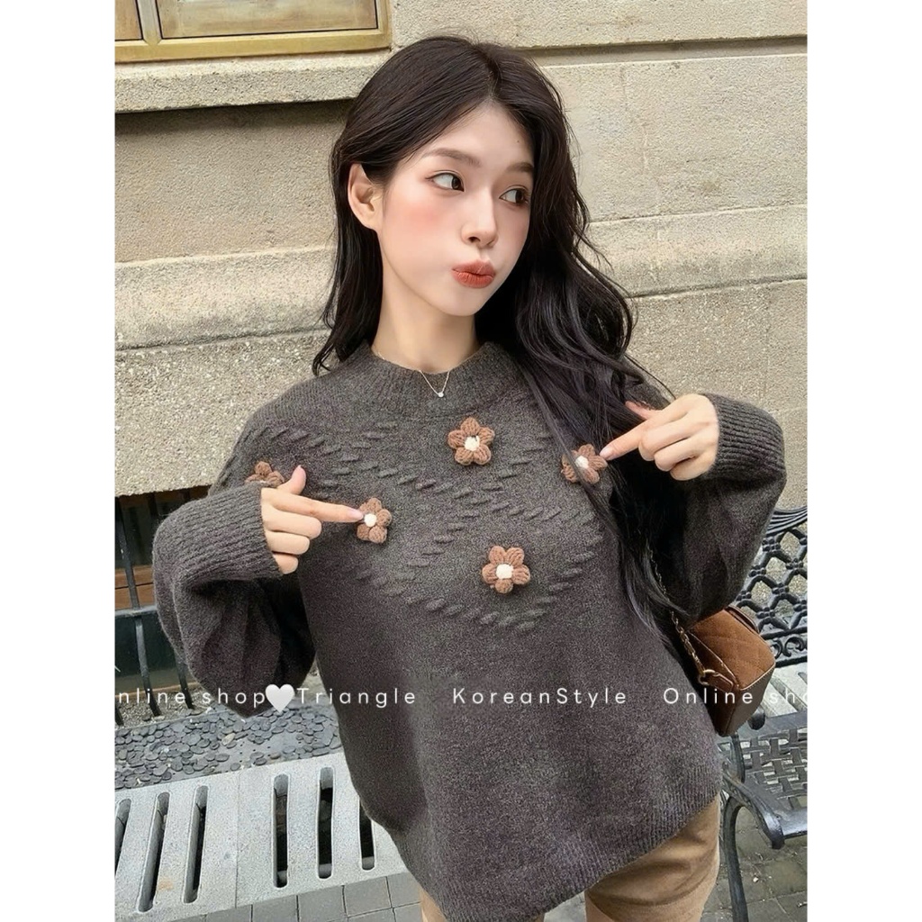 TRIANGLE - Liti Sweater(Cân nhắc kỹ, returned is not welcomed)- Áo len phối hoa Hàn Quốc phong cách đơn giản, thanh lịch