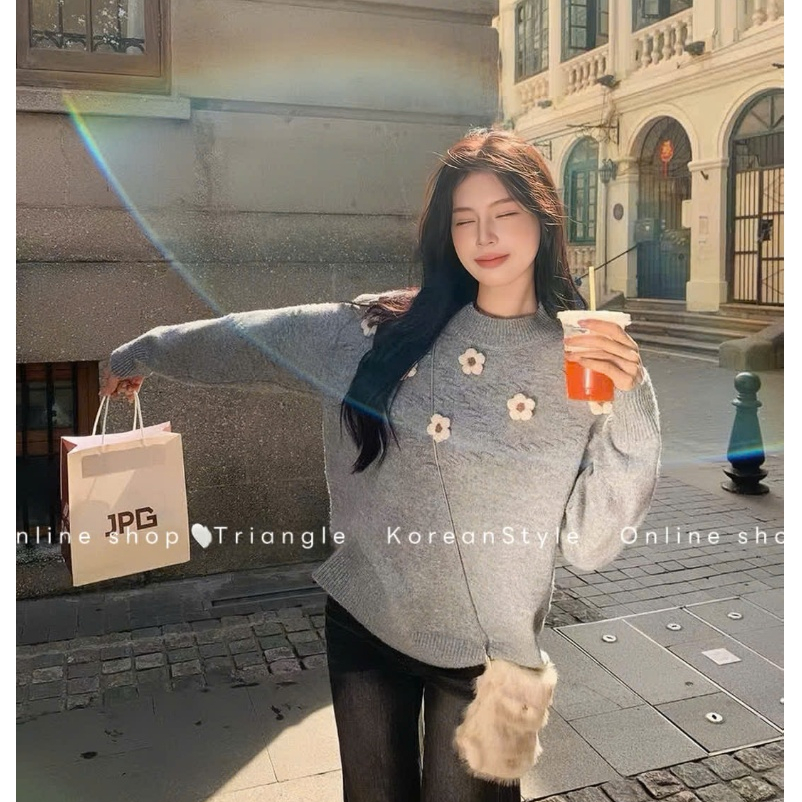 TRIANGLE - Liti Sweater(Cân nhắc kỹ, returned is not welcomed)- Áo len phối hoa Hàn Quốc phong cách đơn giản, thanh lịch