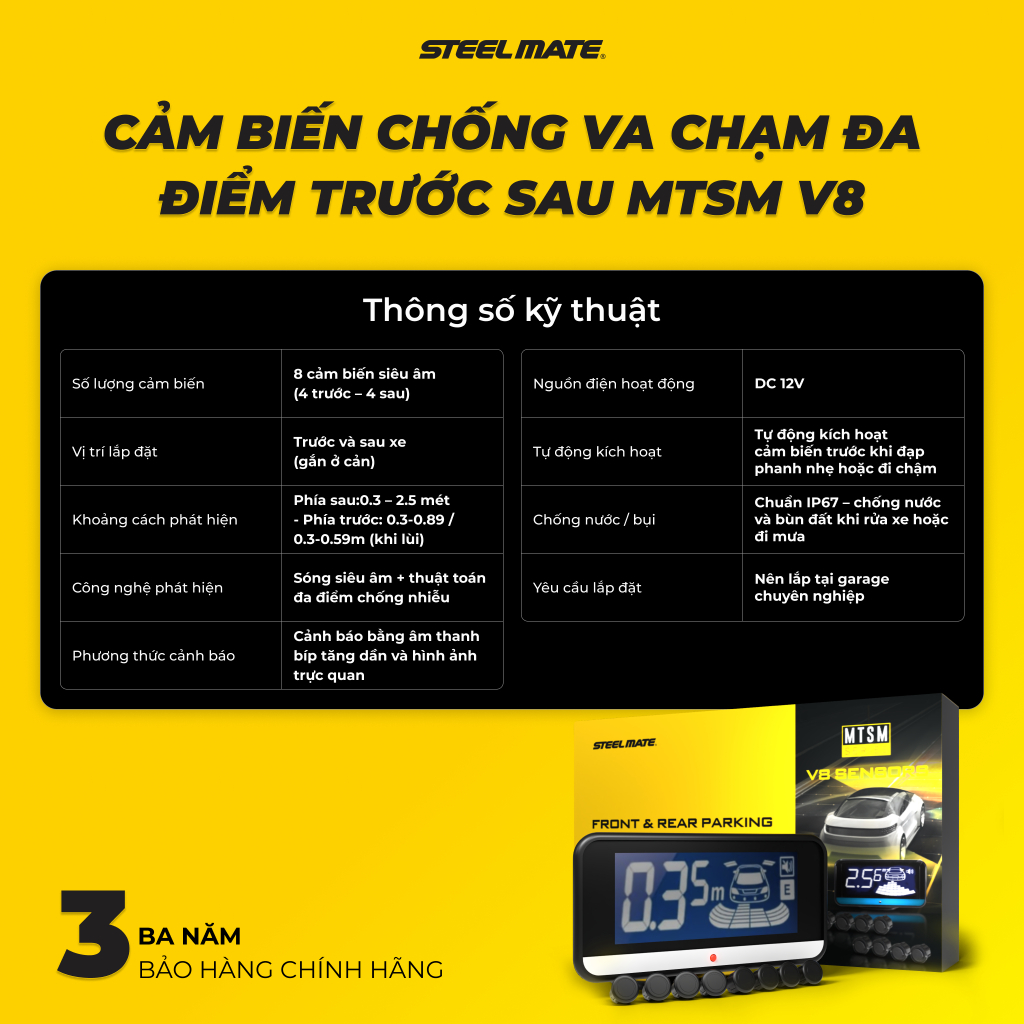 Cảm Biến Lùi Tiến STEELMATE V6 | Cảnh Báo Va Chạm Trước Sau | 6 Cảm Biến Thông Minh | Bảo Hành 3 Năm