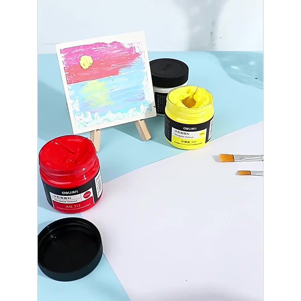 Deli Màu Gouache Hũ 100ml Finenolo –Pha Sẵn, Màu Sắc Tươi Sáng, Dùng Vẽ Mỹ Thuật