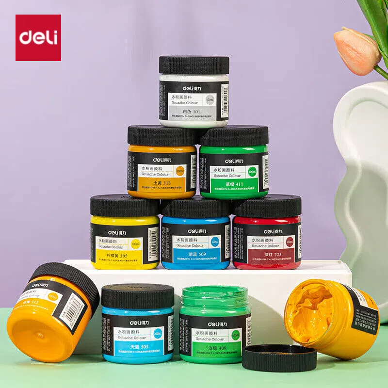Deli Màu Gouache Hũ 100ml Finenolo –Pha Sẵn, Màu Sắc Tươi Sáng, Dùng Vẽ Mỹ Thuật