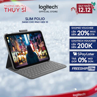 Bao da case kèm phím Logitech Slim Folio dành cho iPad Gen 10 (10.9 inch) & iPad A16 - Bluetooth, Pin 3 năm