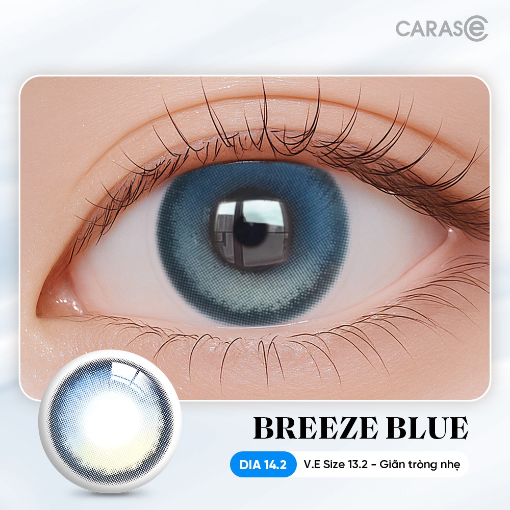 [1 chiếc] Kính áp tròng khoá ẩm 10H 3 Tháng Màu Xanh Navy Ánh Rêu CARASE, Lens cận BREEZE BLUE