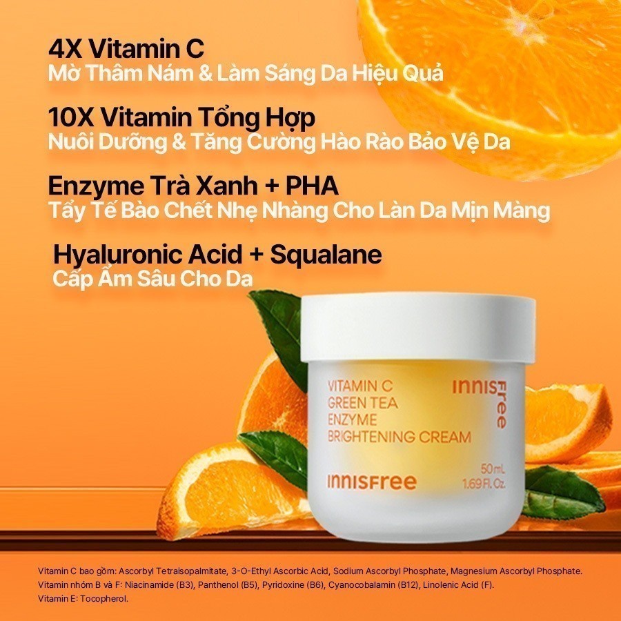 [Quà Tặng Không Bán] Kem dưỡng Vitamin C sáng da, mờ thâm dạng gel INNISFREE Green Tea Enzyme Brightening Cream 10ml