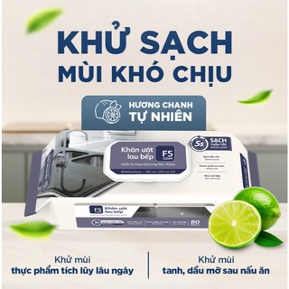 COMBO Khăn ướt lau bếp 80 tờ F5 Clean sạch mùi bếp khó chịu, an toàn cho da tay và không để lại chất tồn dư
