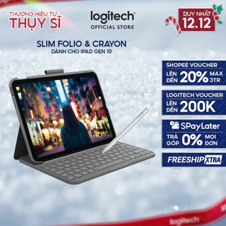 Bao da kèm phím Logitech Slim Folio cho iPad Gen 10 (10.9 inch) & Bút cảm ứng Logitech Crayon