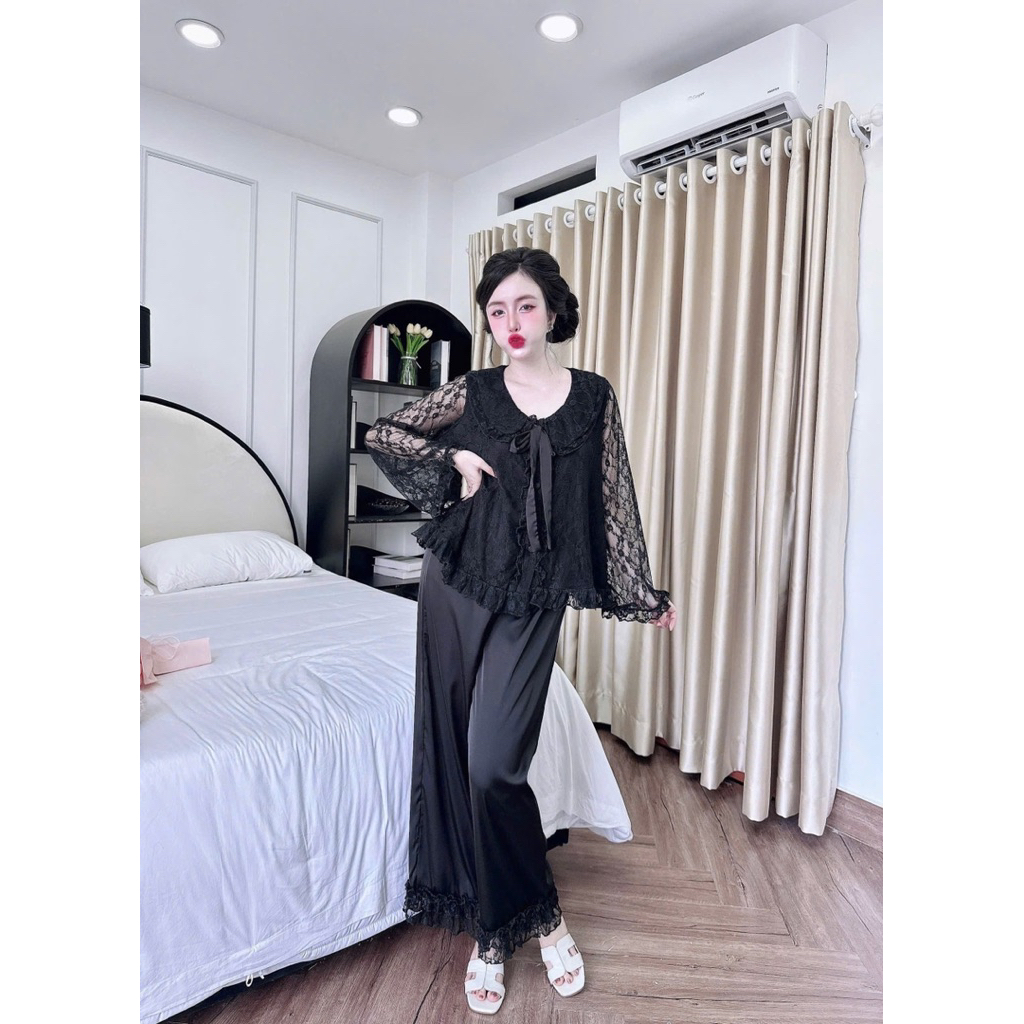 40-65kg bộ pijama mặc nhà phối ren lụa latin mịn mềm mát