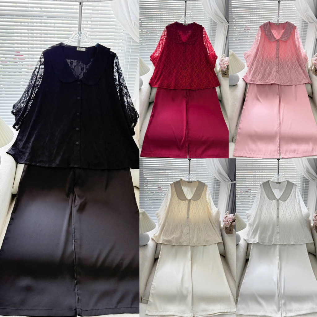 40-65kg bộ pijama mặc nhà phối ren lụa latin mịn mềm mát
