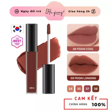 Son Kem Lì Bbia Last Velvet Lip Tint 39 Feign Longing Bbia màu đỏ nâu bản dupe Black rouge A12