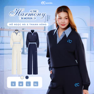 Set Bộ ECOCHIC Áo Polo Cổ V Phối Caro Quần Suông Dài Basic Cao Cấp Mềm Mịn Chính Hãng HNH B202
