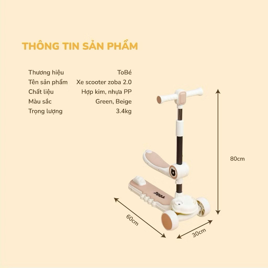 {Chính hãng} TOBÉ Xe Scooter ZOBA 2in1 thiết kế thông minh , hỗ trợ vận động cho bé
