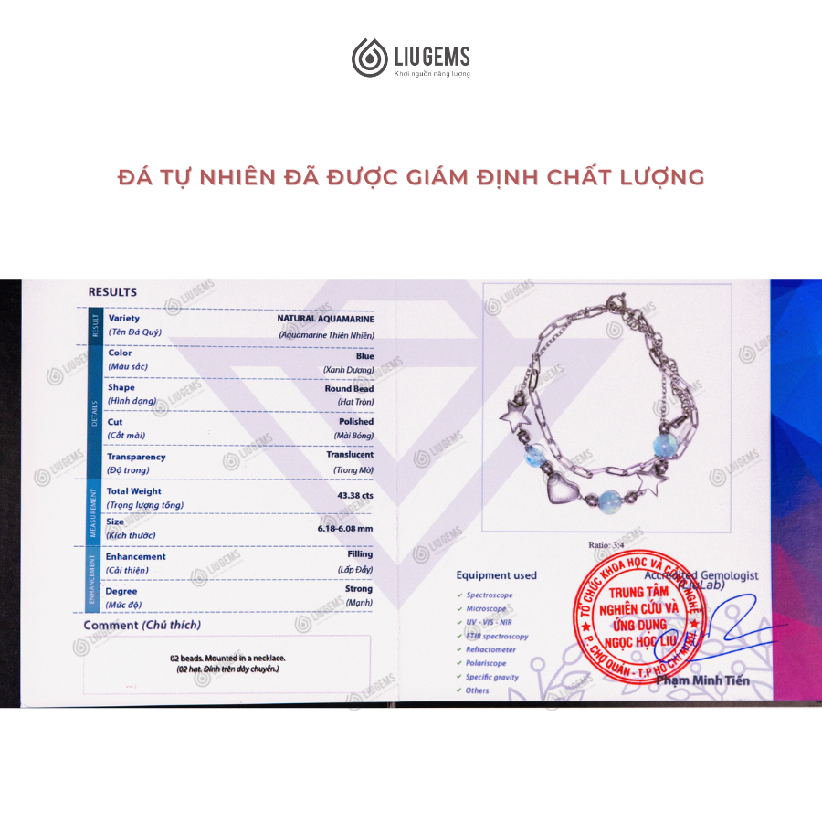 Bộ Trang Sức Thép Không Gỉ Liugems Aquoré Vòng Tay Dây Chuyền Mix Đá Tự Nhiên Cá Tính BVT01
