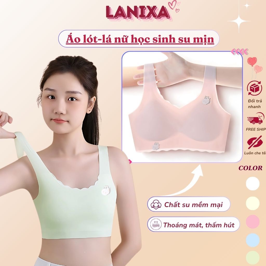 Áo lót học sinh su mềm mịn thoáng mát co giãn - Áo bra nữ su đúc viền lượn sóng xinh xắn LANIXA A741