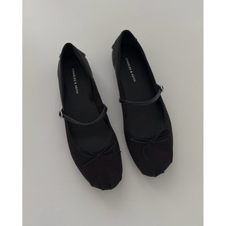Giày Charles & Keith Emiko Satin Bow Mary Jane Flats in black satin material - Sẵn Hoả Tốc
