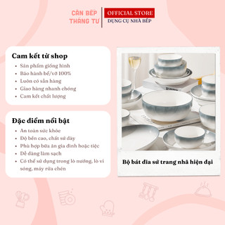 Bộ Chén Đĩa Sứ Ombre Xanh Khói Cao Cấp Sang Trọng Siêu Bền CBG08