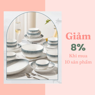 Bộ Chén Đĩa Sứ Ombre Xanh Khói Cao Cấp Sang Trọng Siêu Bền CBG08