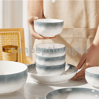 Bộ Chén Đĩa Sứ Ombre Xanh Khói Cao Cấp Sang Trọng Siêu Bền CBG08